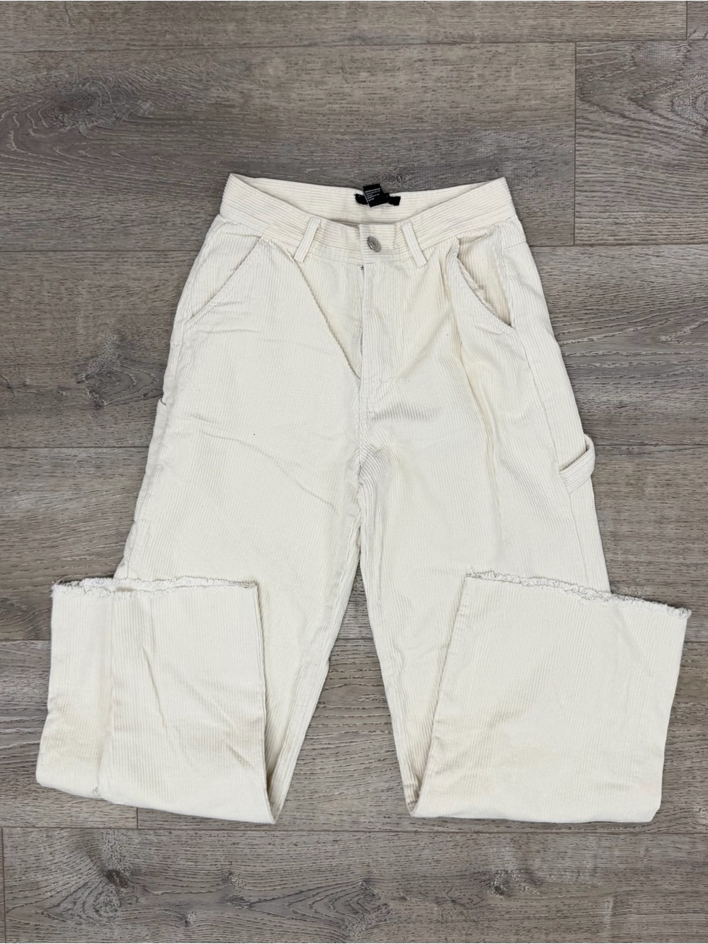 Cream Wide-Leg Corduroy Pants